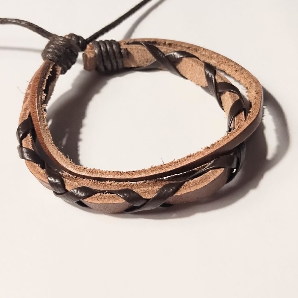 ‎Leather bracelet layered brown new d18